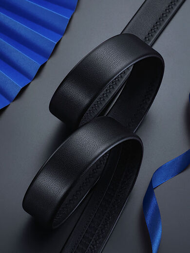 Romon headless belt men's genuine leather belt without head, automatic buckle for men's trouser belt, no need to buckle the head, black sand grain belt, 3.5cm wide, 110cm