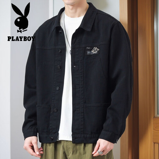 Jacket Playboy Spring et automne 2025 Nouvelle chemise Automne Veste de travail masculine de la veste de début d'automne [Version mise à jour] K12806 Black XL [suggéré 128-140jin [Jin est égal à 0,5 kg]]]
