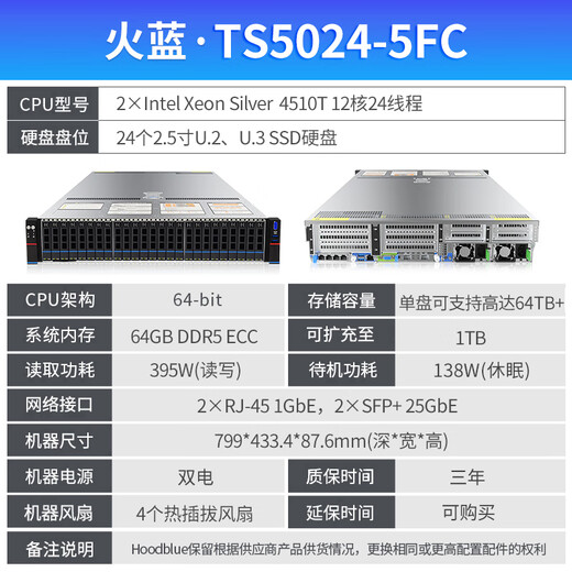 
Hoodblue TS5024-5FC all-flash NAS network memory 24-bit AI cloud computing disk array U.2 U.3 high-performance SSD storage server workstation TS5024-5FC-192TB