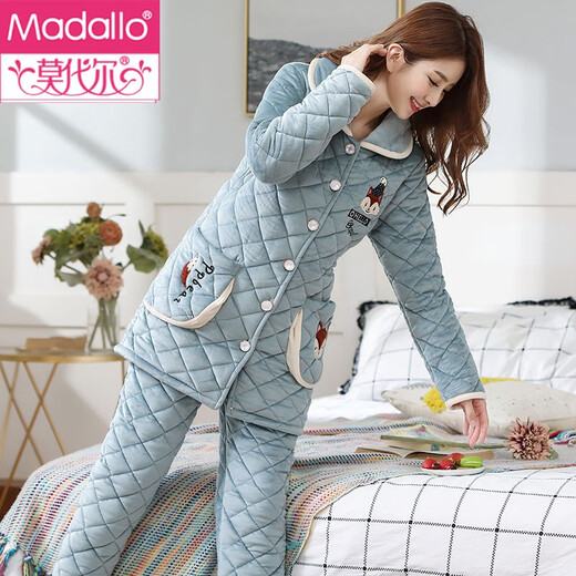 Modal pajamas for women in winter thickened and plush three-layer cotton warm autumn and winter flannel women can wear home clothes set W4 R9858-1 orange red medium length hat M (160)