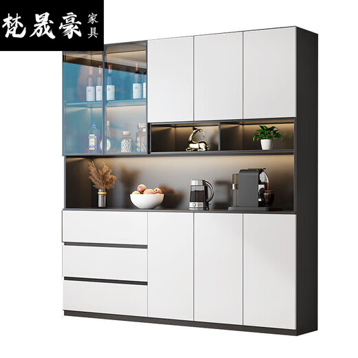 2025新款餐边柜高柜一体靠墙现代简约客厅餐厅家用茶水酒柜收 款15280*40*220包安装 玻璃門