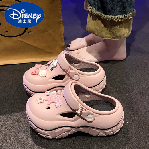 Disney (Disney) Детские тапочки девочки Лето 2025 Новые девочки домашние туфли пещеры Большие детские модные мягкие подошвы против пляжа Sandals Pink 35