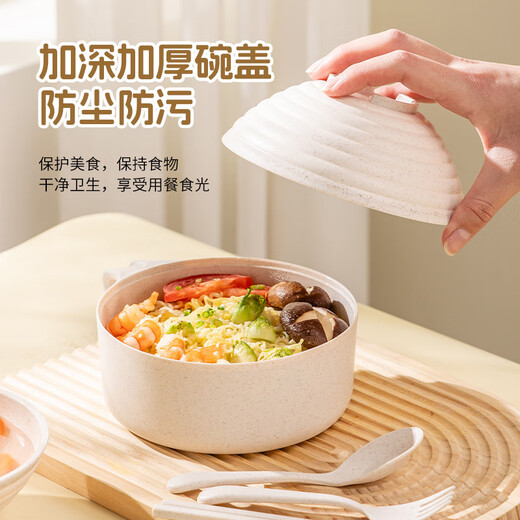 CAIZHI instant noodle bowl with lid, wheat straw student lunch box, office worker tableware set, 5-piece set CZ6548