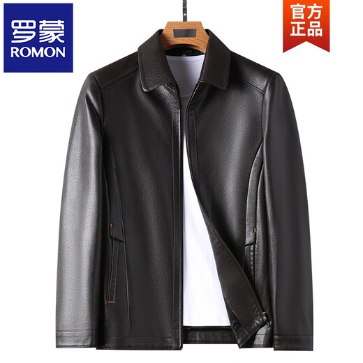 ROMON Haining Leather Men's 2026 New Autumn and Winter Dad Clothing Middle-aged Men's First Layer Imitation Cowhide Leather Jacket Stand Collar Brown - Thin M 170 (100-120Jin Jin is equal to 0.5 kg)