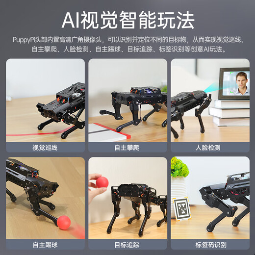 Fantasy Ros2 Robot Puppypi Raspberry Pi 5 Máquina de cuatro patas Dog Ai Big Model Identificación visual Interacción de voz inteligente Diagrama Slam Navigation Python Open Source Open Insignship Development Edition Raspberry Pi 5/4G