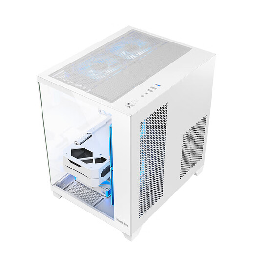 Huntkey S900 Sandstorm Panoramic Edition Sea View Room Chassis Desktop Computer Case (Double-sided tempered glass/left and right partitions/240 water cooling/7 fan positions/M-ATX motherboard) S900 Sandstorm-Full View Edition-White + 5 Prism 4Pro Fans
