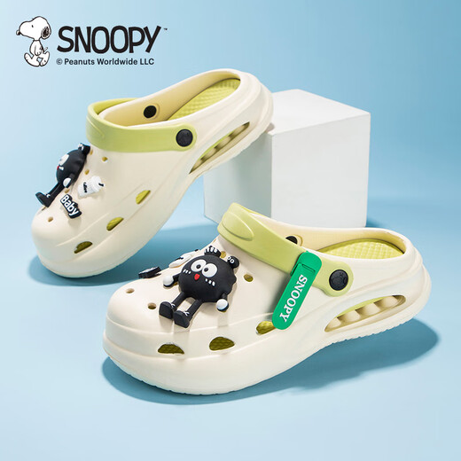 SNOOPY史努比童鞋儿童洞洞鞋男童宝宝户外防滑耐磨凉拖鞋中大童沙滩鞋女 白绿 37 -38 码适合脚长23.0-23.7cm