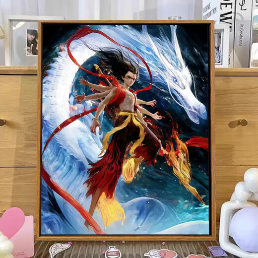 山头林村哪吒2数字油画哪吒2之魔童闹海数字油彩画DIY手工绘填充涂色敖丙 LL12139 60*80cm加厚实木内框+美观外框[