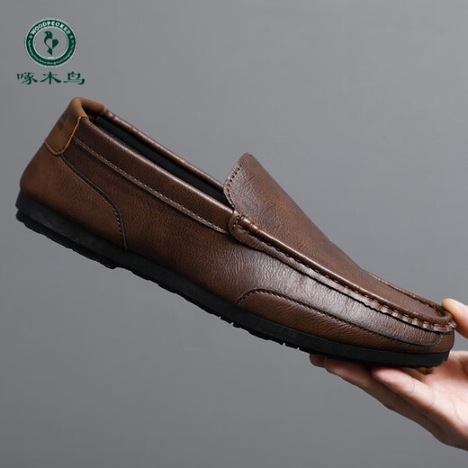 Holzspecker fahren Bohnenschuhe für Frühlings- und Sommer -Trend koreanische vielseitige Schuhe mit einem Fuß, faul britische Freizeitlederschuhe D838 Black 39