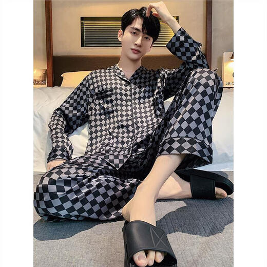 GPHF Japonais Luxury Luxury Men's Pyjamas Summer Ice Silk Silk à manches longues Suit Men's 2025 Nouveaux vêtements à domicile haut de gamme 6626 Straight Men's Style L (100-125Jin [Jin est égal à 0,5 kg]))
