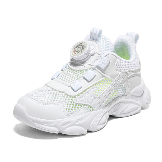 Linbuxan Boys Weiße Single Mesh Schuhe Sommer 2025 neues hohles Mesh atmungsaktiven Zyklonknopf Teen Sport weiße Schuhe 736 Schwarz [wasserdichtes Leder] 33 Innere Länge 21,0 cm