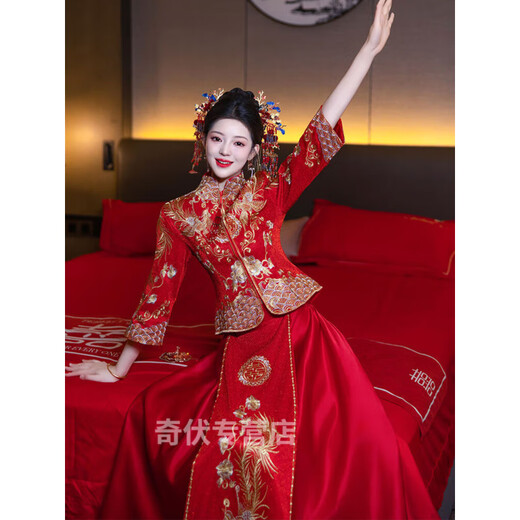 Wei Jie Chinese wedding bridal clothing Xiuhe clothing 2025 new wedding clothing summer toasting clothing dragon and phoenix gown small Feng Laiyi simplified version XL