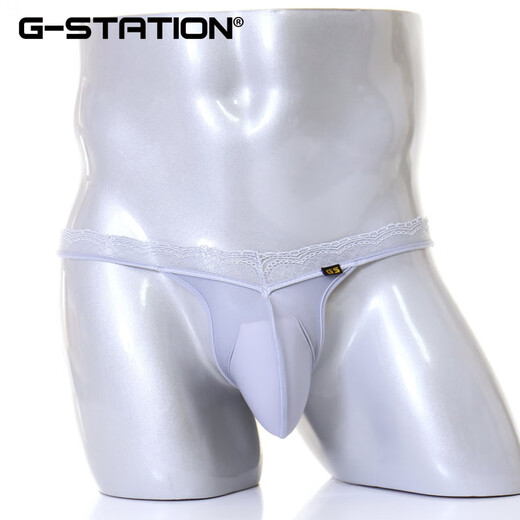G-STATION Japanese series men's thong high elastic silky milk silk sexy lace pure desire low waist ultra-thin underwear blue 1 pair M (Japanese size is too small)