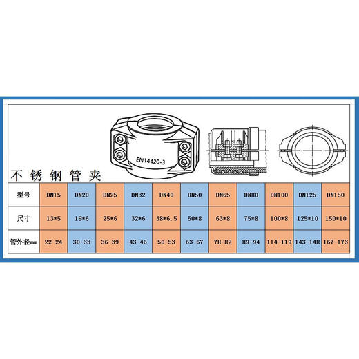 科至途定制片式抱箍EN14420-3拉瓦半扣螺栓式连接304不锈钢安全管夹卡箍 1 寸304  36-39mm