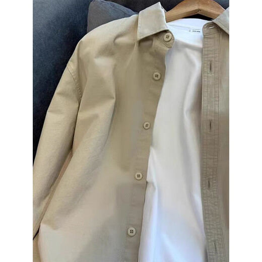 Poum Khaki Shirt Herren-langärmelige japanische lässige Cityboy-Hemdjacke Herren Herbst neue vielseitige Kleidung Khaki L.