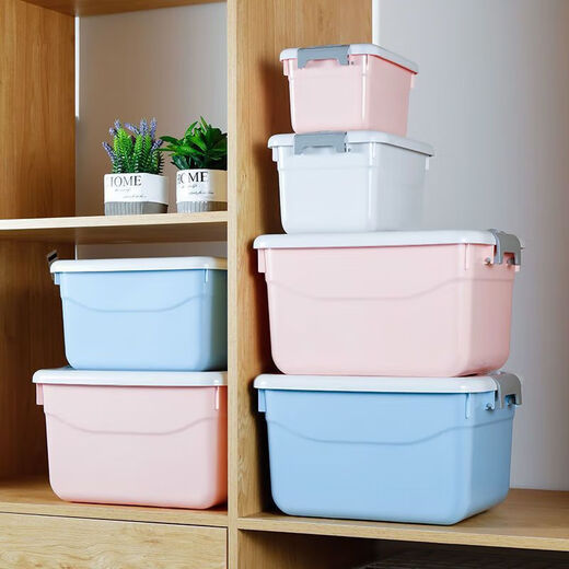 JD Logistics Portable Storage Box with Cover Storage Box Thickened Plastic Organizer Car Household Toy Storage Light Blue XL 43*30*24cm