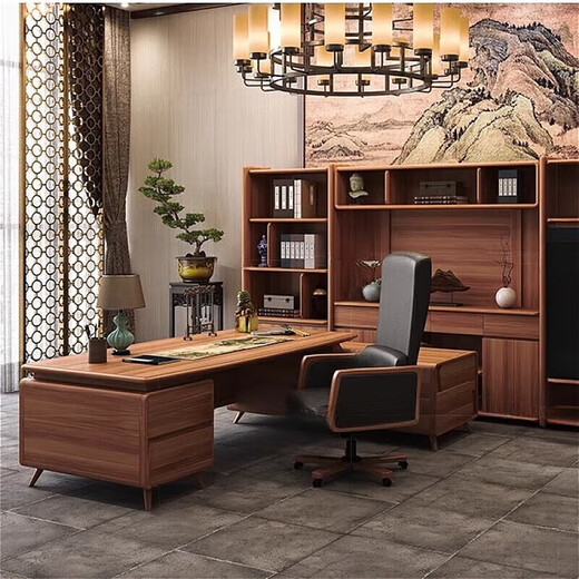 Ningqiu Luoge (NICHLORT) new Chinese style high-end boss desk solid wood office desk and chair combination black walnut CEO desk executive desk furniture customization 2.8 meters desk ash wood