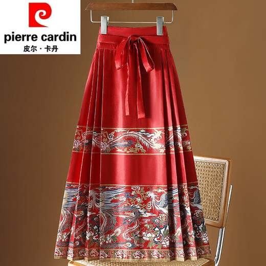 皮尔卡丹（pierre cardin）新中式国风马面裙女春春秋2025一片式长裙汉服遮胯百褶半身裙针织 9893黑色 均码