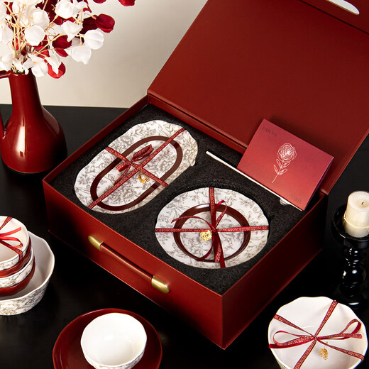 SUCCOHOMEWARE French retro tableware set, high-end gift box, ceramic bowls and plates, complete set, wedding and engagement gift, moving house, food for 4 people - high-end gift box (JD Logistics) fast delivery to the next day