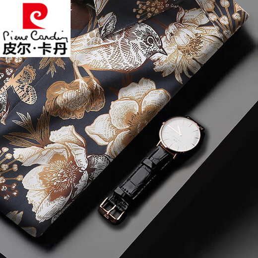 皮尔卡丹（pierre cardin）胖子大码衬衫男长袖花衬衣夏威夷冰丝感免烫坠感加肥加大短袖 黑色 9207 短袖 XL 180/92A 建议155-170斤