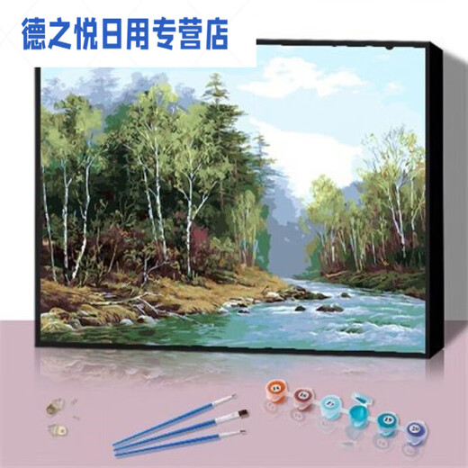 Digital oil painting Digital oil painting DIY fill landscape flowers painting DIY oil painting cartoon animal handmade water 1049 wooden boat 40*50 frameless (color canvas)