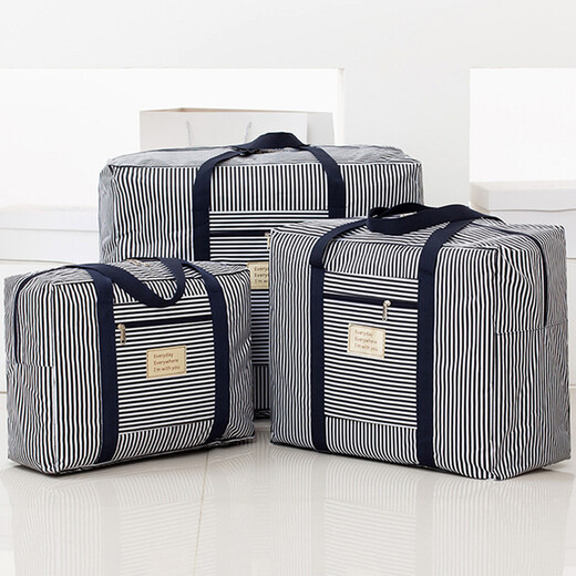 Love Orange Travel Clothing Storage Bag Trolley Luggage Bag Waterproof Quilt Bag Organizer Clothes Storage Bag Dark Blue Stripes Large Size 58*49*28cm