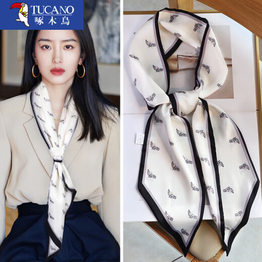 啄木鸟长条丝巾女2024新款百搭春秋小领巾搭配衬衫妈妈礼物时尚百搭围巾 航海之行-蓝白 【150*14cm】