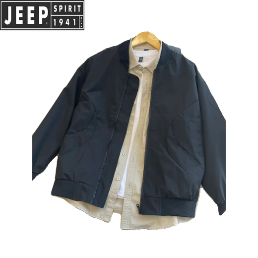 JEEP SPIRIT2025 new baseball uniform jacket men's spring and autumn bomber jacket men's American fashion brand handsome casual jacket zipper black L recommended 140Jin Jin equals 0.5 kg within