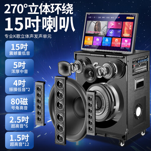 先科广场舞音响带显示屏户外K歌专用家庭ktv音响套装家用智能音箱卡拉OK点歌视频K歌一体机大音量