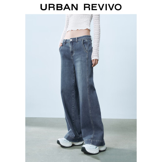 UR2025春季新款女装休闲复古水洗阔腿牛仔长裤UYY850088 蓝色 27