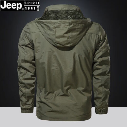 JEEP SPIRIT吉普春秋季休闲运动外套男士大码百搭户外防水冲锋.衣中青年连帽 黑色9928 XL