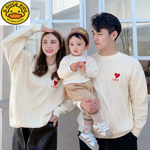 G.duck little yellow duck parent-child wear autumn and winter sweater New Year's greetings for a family of three and four 2025 new trendy Spring Festival New Year red red 176 adults L (120-140 Jin Jin equals 0.5 kg) regardless of gender