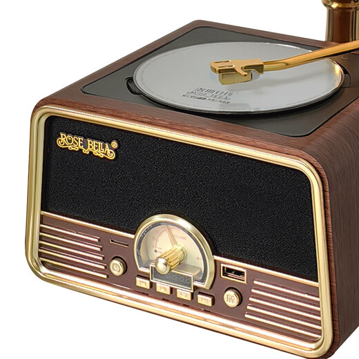 Dufanshi all-in-one CD record player, retro CD player, Bluetooth speaker, wireless speaker, vinyl gramophone shape, mini multi-functional USB Bluetooth speaker, Los Bella (Bluetooth + CD model), dark walnut + charging and plugging + music USB disk