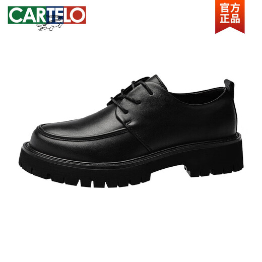 卡帝乐鳄鱼（CARTELO）皮鞋男款英伦风潮流百搭男士休闲大头德比厚底增高低帮耐磨马丁靴 黑色6623 四季款 39 标准皮鞋码