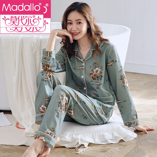 
Modal pajamas for women in spring and autumn long sleeve pure cotton sweet print middle-aged mother women autumn style can wear outside home clothing set 9215 M (160)