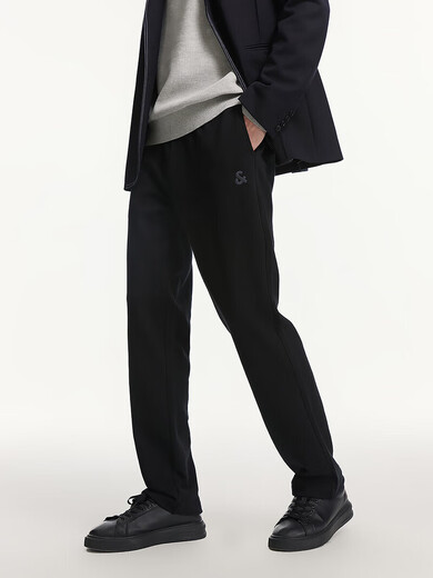 JACK&JONES new spring and summer fashionable commuting simple versatile and comfortable solid color pure cotton sports sweatpants straight casual pants for men E40 black XS