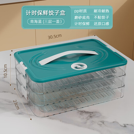 Ye Yu frozen dumpling multi-layer storage box for home dumpling tray quick-frozen preservation box, supermarket quality PP material - time lock fresh dark green, one layer with zero cover丨holds 10 dumplings丨no lid version