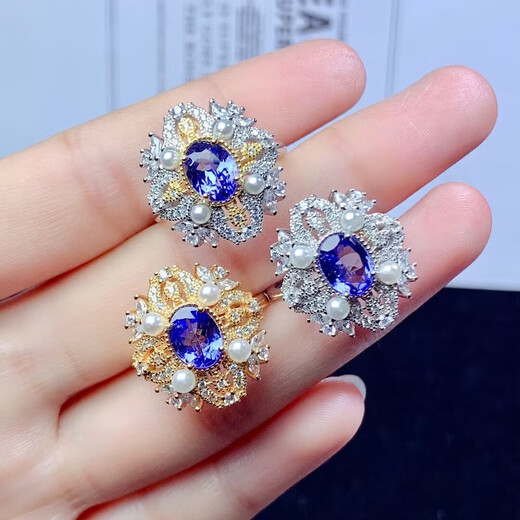 Canxian 925 silver tanzanite set ring pendant for women exquisite luxury hand-inlaid colored gemstone bare stone can be 14K9K 6*8 tanzanite ring