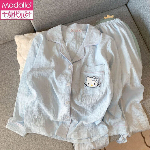 Modal 2025 Neue Wolke Baumwolle langärmelige Pyjamas für Frauen im Frühling und Herbst süße süße Cartoonhose dünner Heimkleidungsanzug Sommer 6628 vertikaler Kirschbärentouble Langes Wolken Baumwoll XL