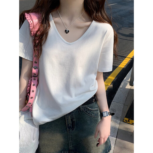 美罗邦（Meloban）6198官图240克双纱U领正肩短袖T恤女宽松白色春夏款 白色 S