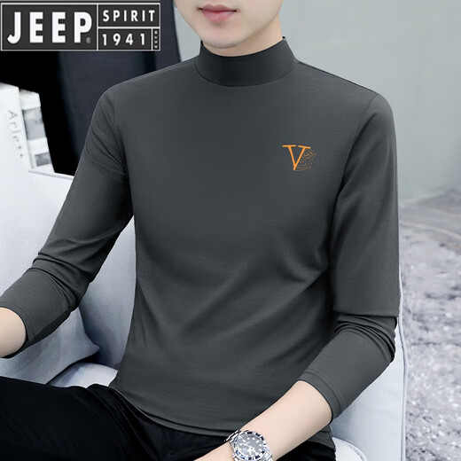 
JEEP SPIRIT pure cotton half turtleneck base shirt men's long-sleeved T-shirt solid color middle collar spring and autumn new men's T-shirt outer top 6187 charcoal gray M [recommended 100-115 Jin [Jin equals 0.5 kg]]