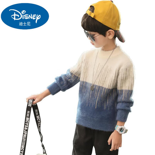 迪士尼（Disney）童装男童加绒套头毛衣新款秋冬洋气中大儿童羊毛衫针织打底衫加厚 加/绒蓝色 160