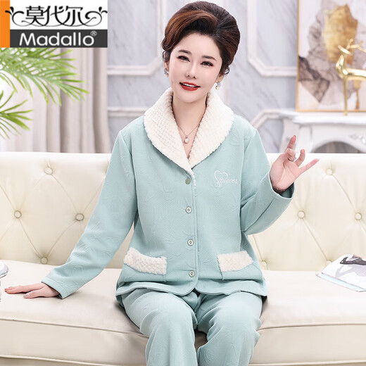 莫代尔中年妈妈睡衣女春秋冬薄夹棉加厚纯棉夹层空气棉家居服套装 YZL-XPW4872 M 【建议80-100斤】