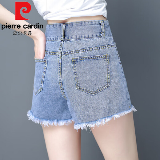 皮尔卡丹（pierre cardin）牛仔短裤女2025夏季韩版高腰外穿毛边宽松显瘦薄款阔腿裤A字热裤 9926#蓝色 S