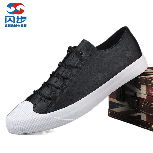 ShanBu high-end men's shoes brand one-foot lazy shoes 2025 spring new casual leather shoes casual versatile shoes men 9851 black and white 40