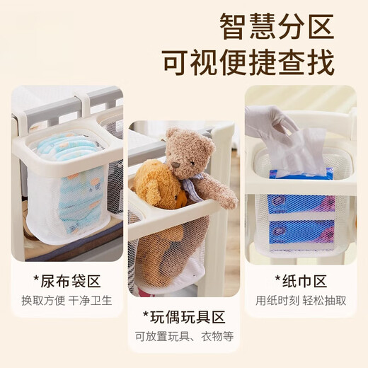 
ZimeiNGYUAN (ZIMENGYUAN) crib hanging storage bag bedside diapers diaper diaper hang bag bed fence storage basket hanging basket multifunctional fence hanging basket--Stylish gray