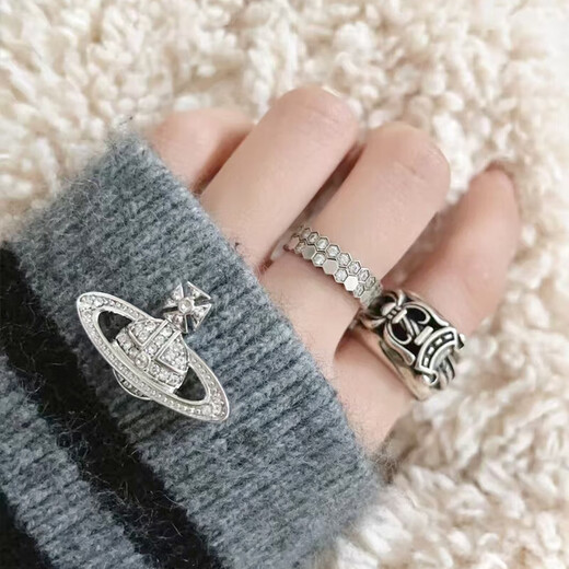 Vivienne Westwood Queen Mother Brooch Women's Authentic Saturn Full Diamond Brooch Suit Accessories Badge Gift for Men and Women Silver - Small Size