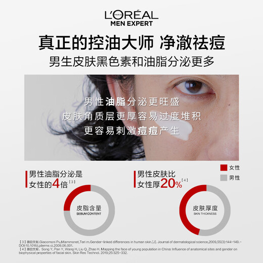 L'Oreal Men's Volcanic Rock Oil Control Acne Cleansing Milk Cleanser 100ml Special Skin Care Products for Removing Oil Acne Pore Cleansing