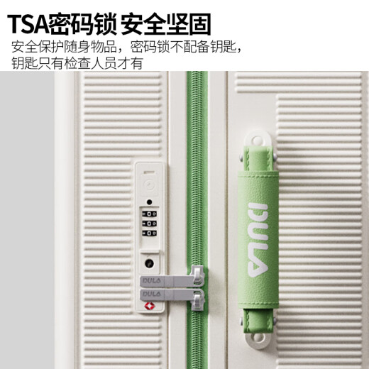 DULA行李箱拉杆箱多功能USB小型登机旅行密码箱皮箱子爽白绿20英寸