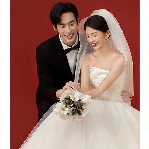 青苇 结婚领证登记头纱浪漫求婚超仙拍照头纱新娘结婚双层裸纱素纱